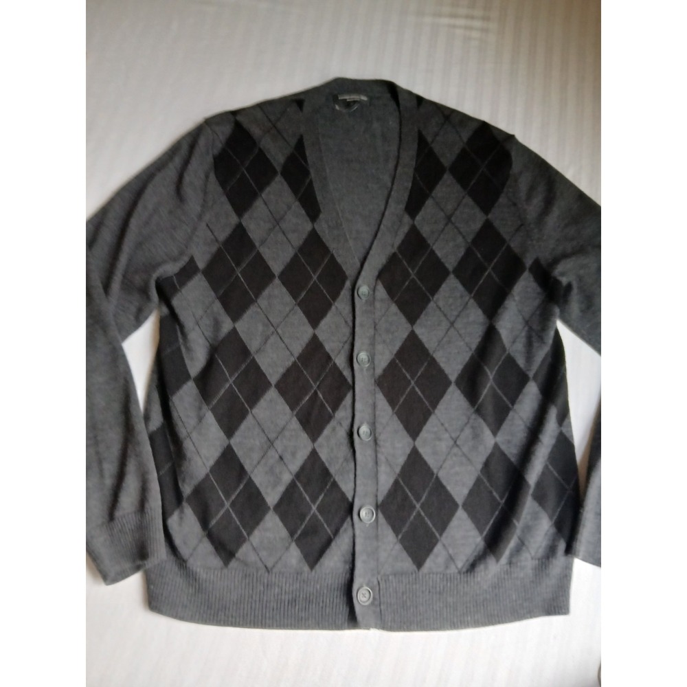 VTG Express Sweater Mens XL Cardigan Merino Argyle Wool Eclectic Grandpa Preppy